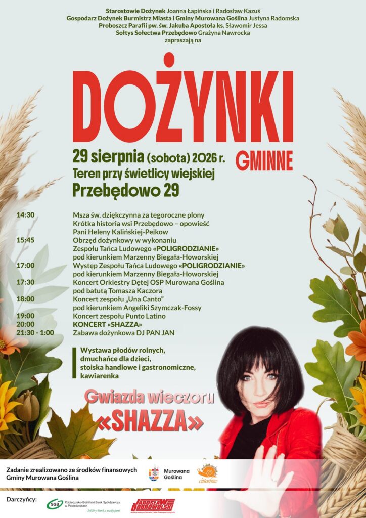 Plakat Dożynek Gminnych 2026 w Przebędowie, 29 sierpnia